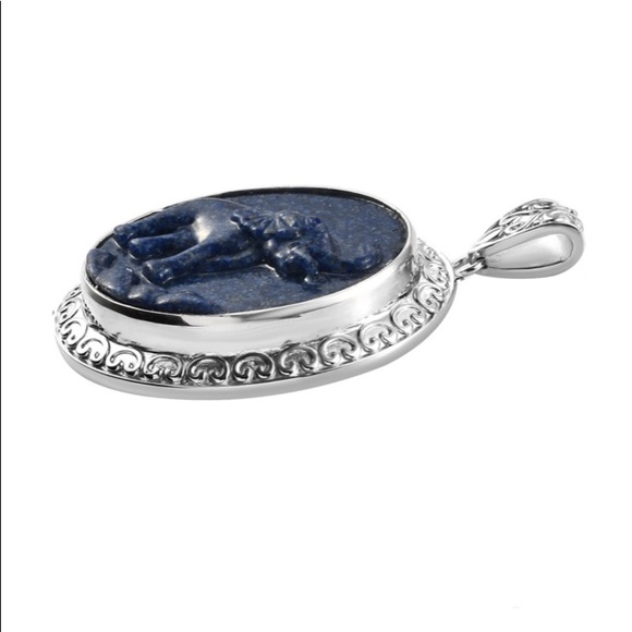 Freshened Lapis Lazuli Solitaire Pendant in Platinum Over Copper with Magnet - Picture 3 of 9